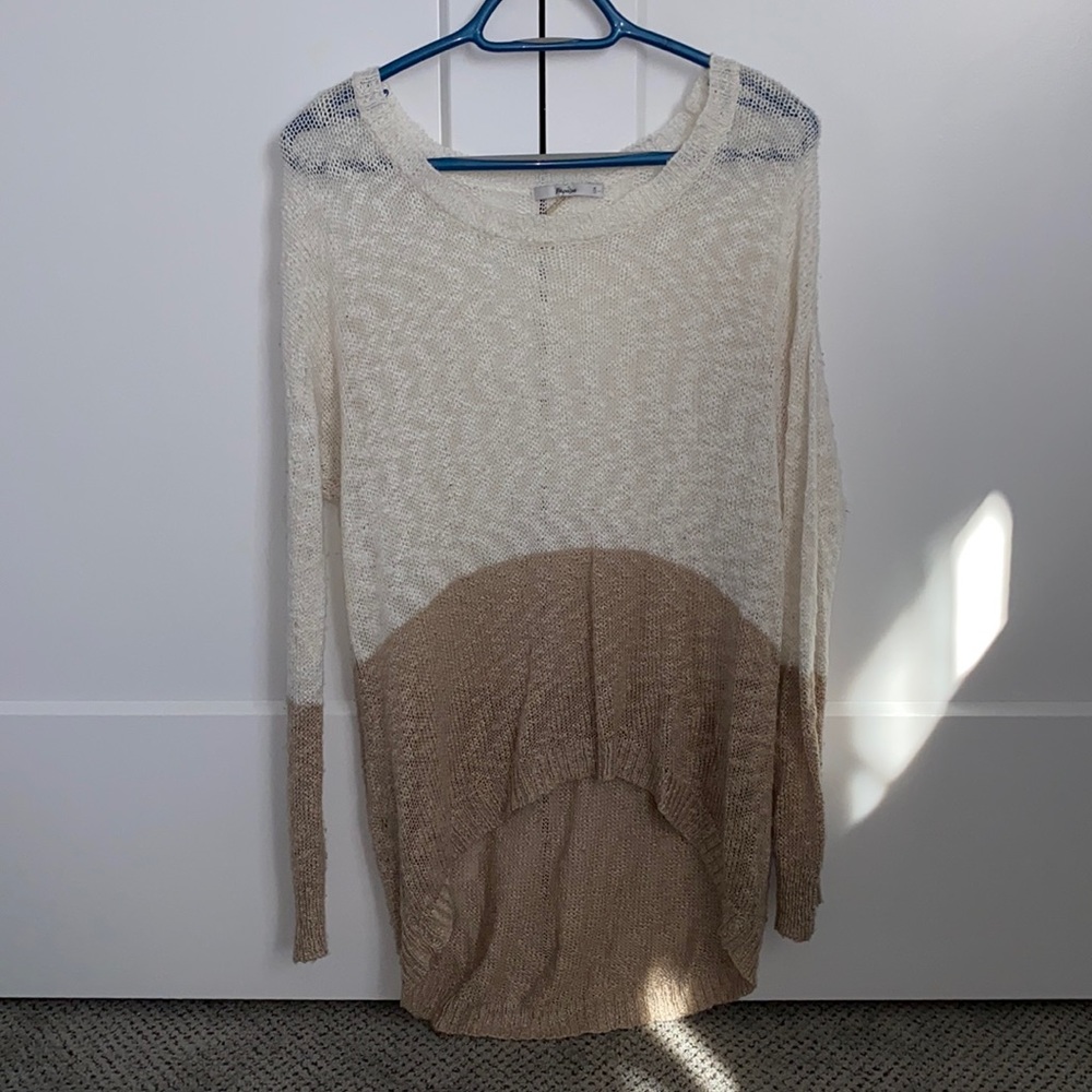 Cream & tan Sweater, high - low style